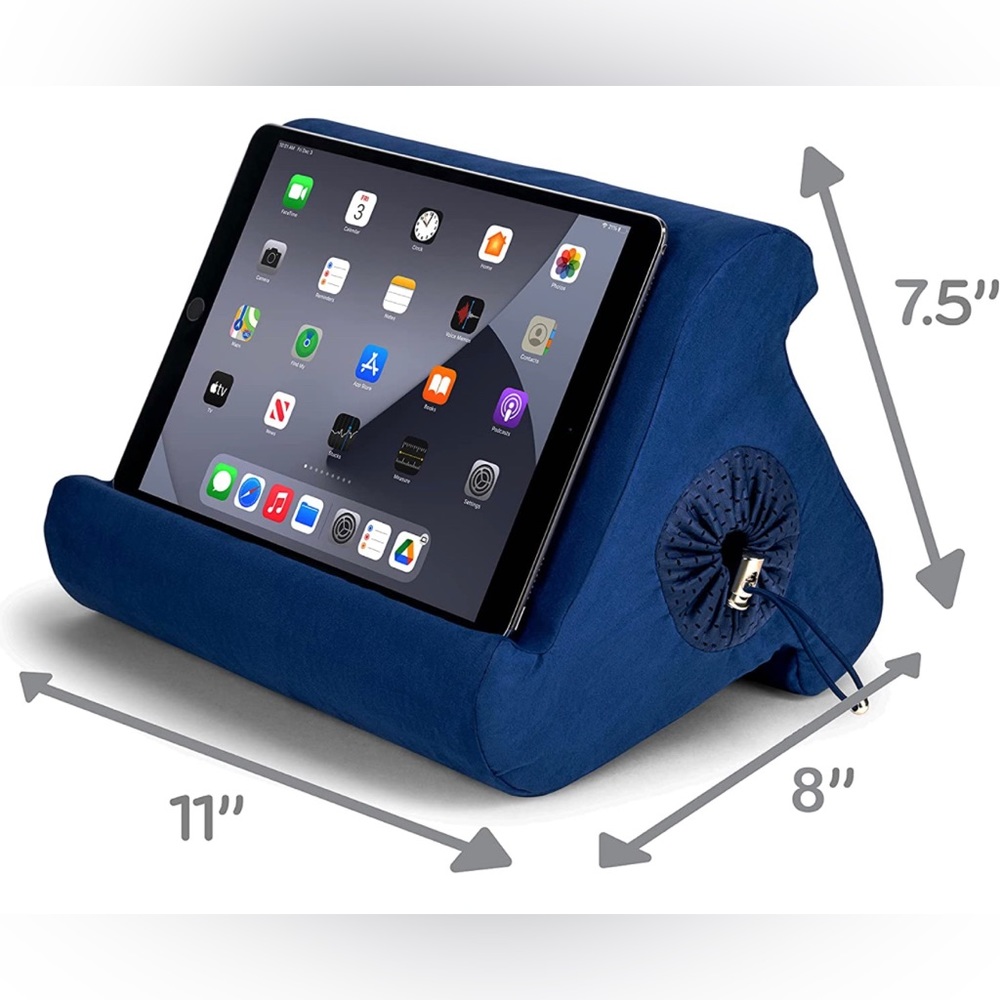 NEW NEVER USED Flippy Pillow Stand & IPad Holder, Multi-Angle w/Storage, Blue